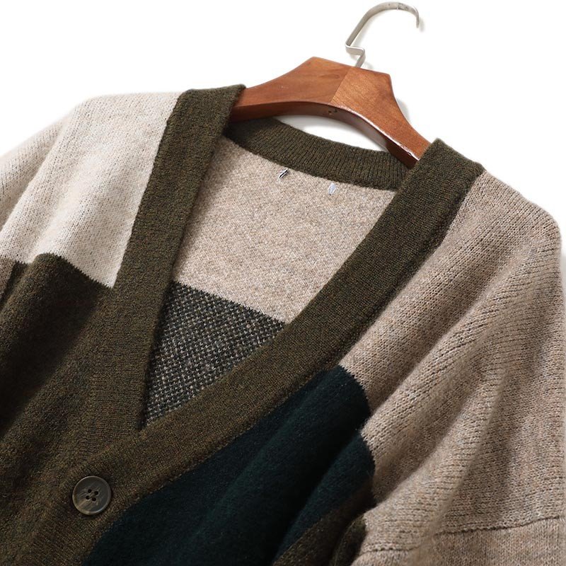 chunky knitted colour block cardigan-2